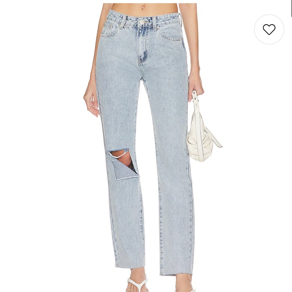 superdown Light Wash Straight Leg Jeans with Knee Cut-Out